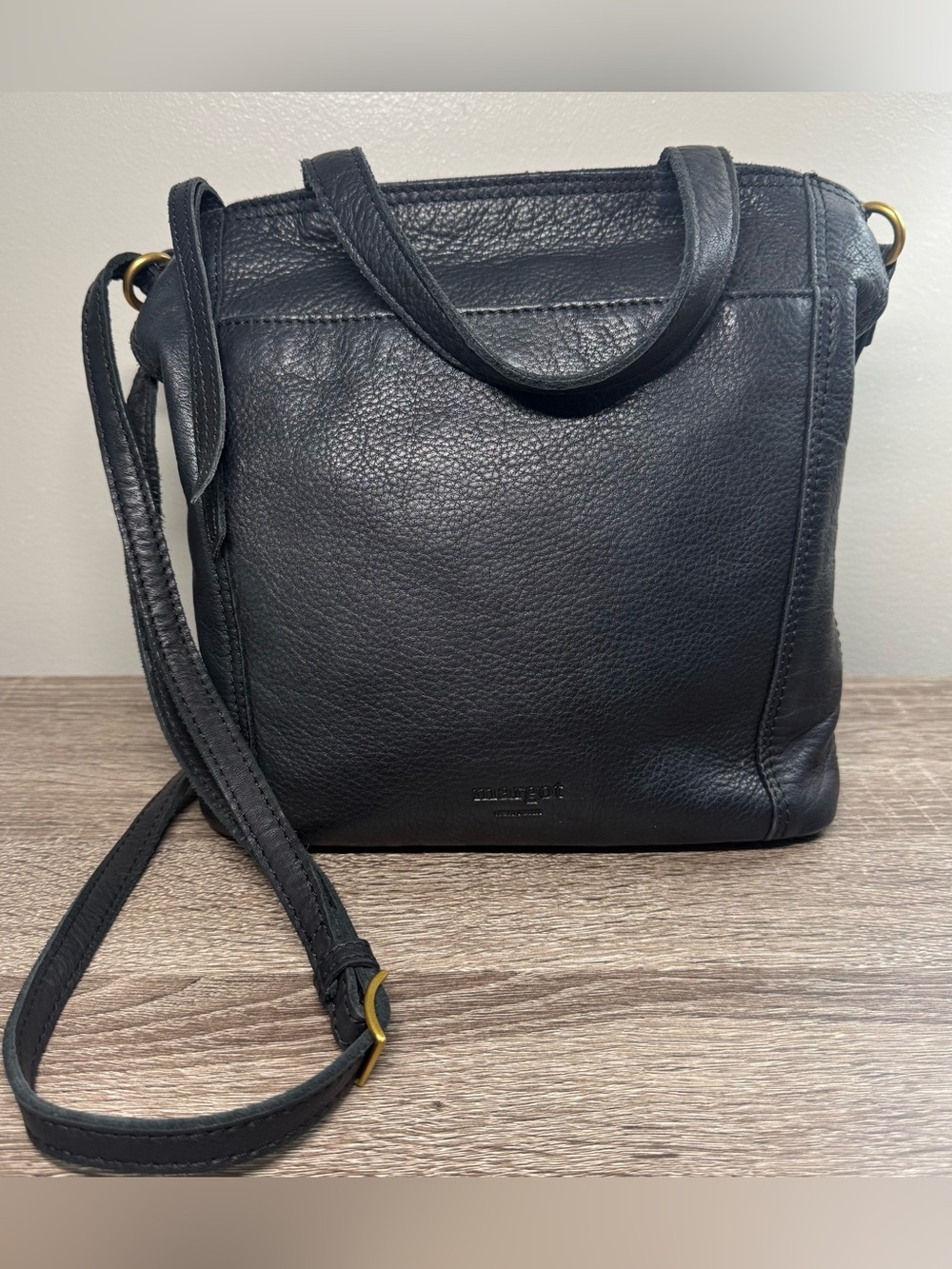 Margot New York Black Genuine Leather Crossbody Shoulder Bag Handbag